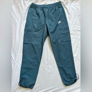 Nike Sportswear Embroidered Logo Blue Woven Cargo Long Pants w/ drawstring ankle